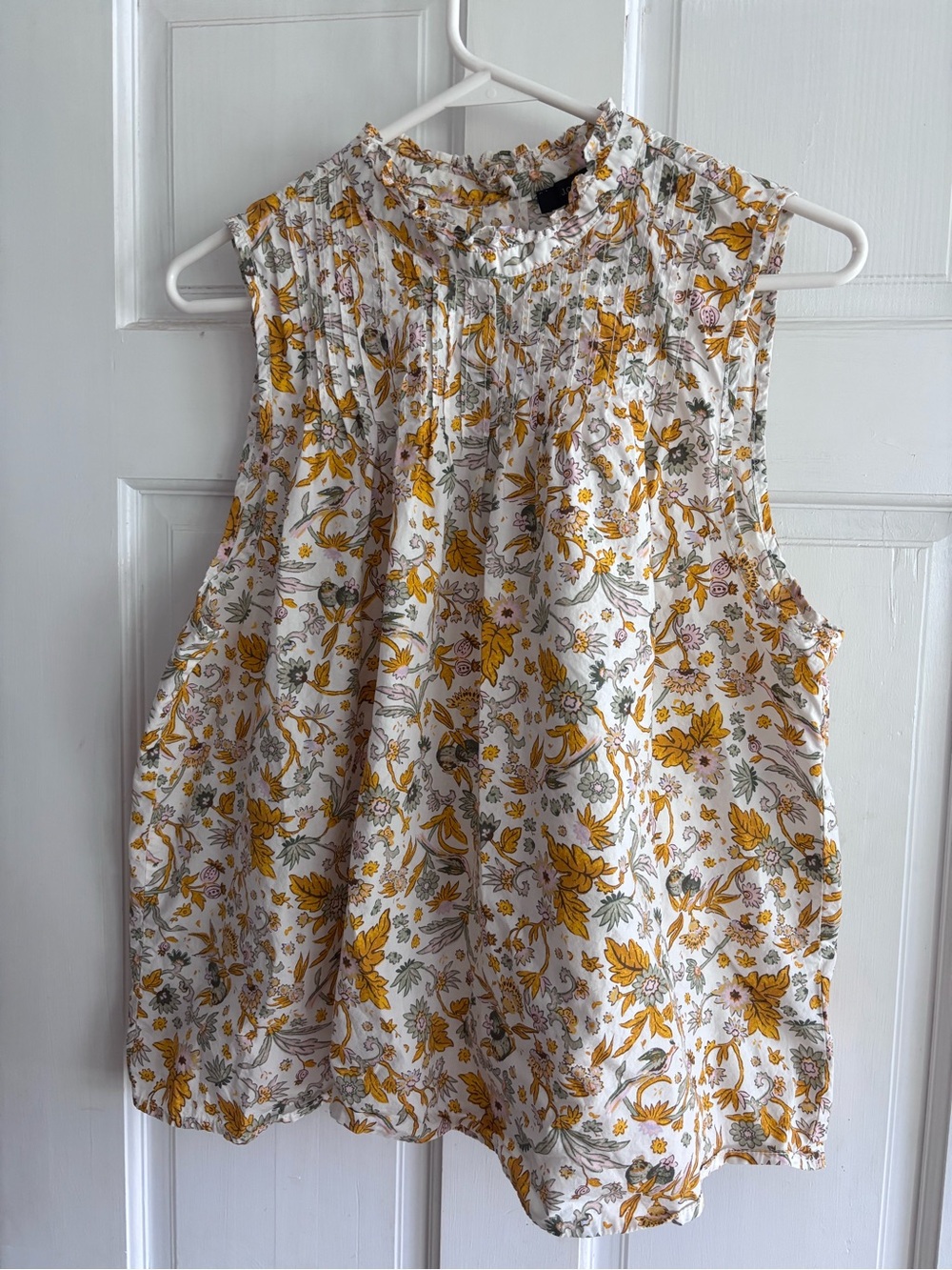 Sleeveless Smocked Neck Floral Top in White and Mustard - J.Crew NWOT